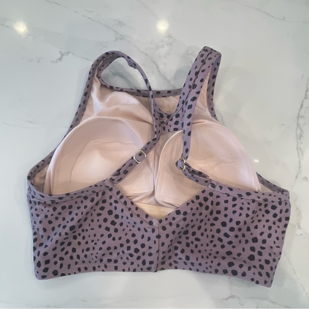 Kona Sol Purple and Black Spotted Racerback Bathing Suit Top - Picture 4 of 11